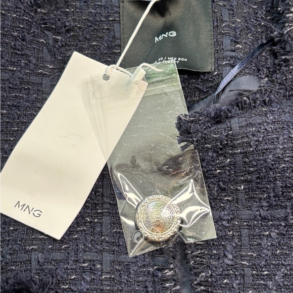 NWT Mango Cropped Tweed Blazer Jacket Navy Blue XS Chic Classic Preppy Parisian - Picture 8 of 14